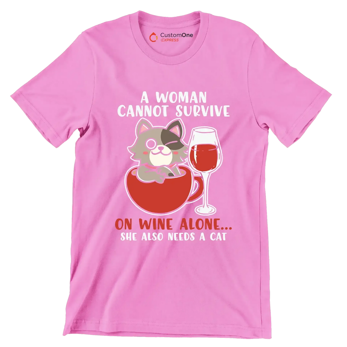 Cat Lovers A Woman Also - Cat Themed T-Shirt-Pink-S-Custom One Express