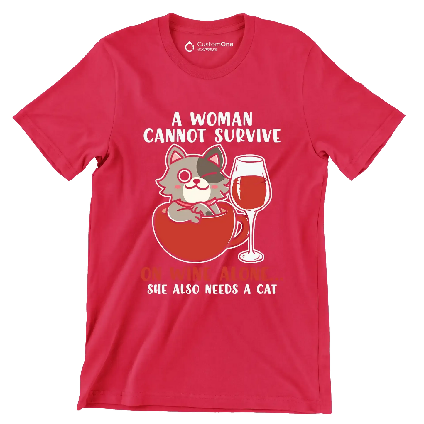 Cat Lovers A Woman Also - Cat Themed T-Shirt-Red-S-Custom One Express