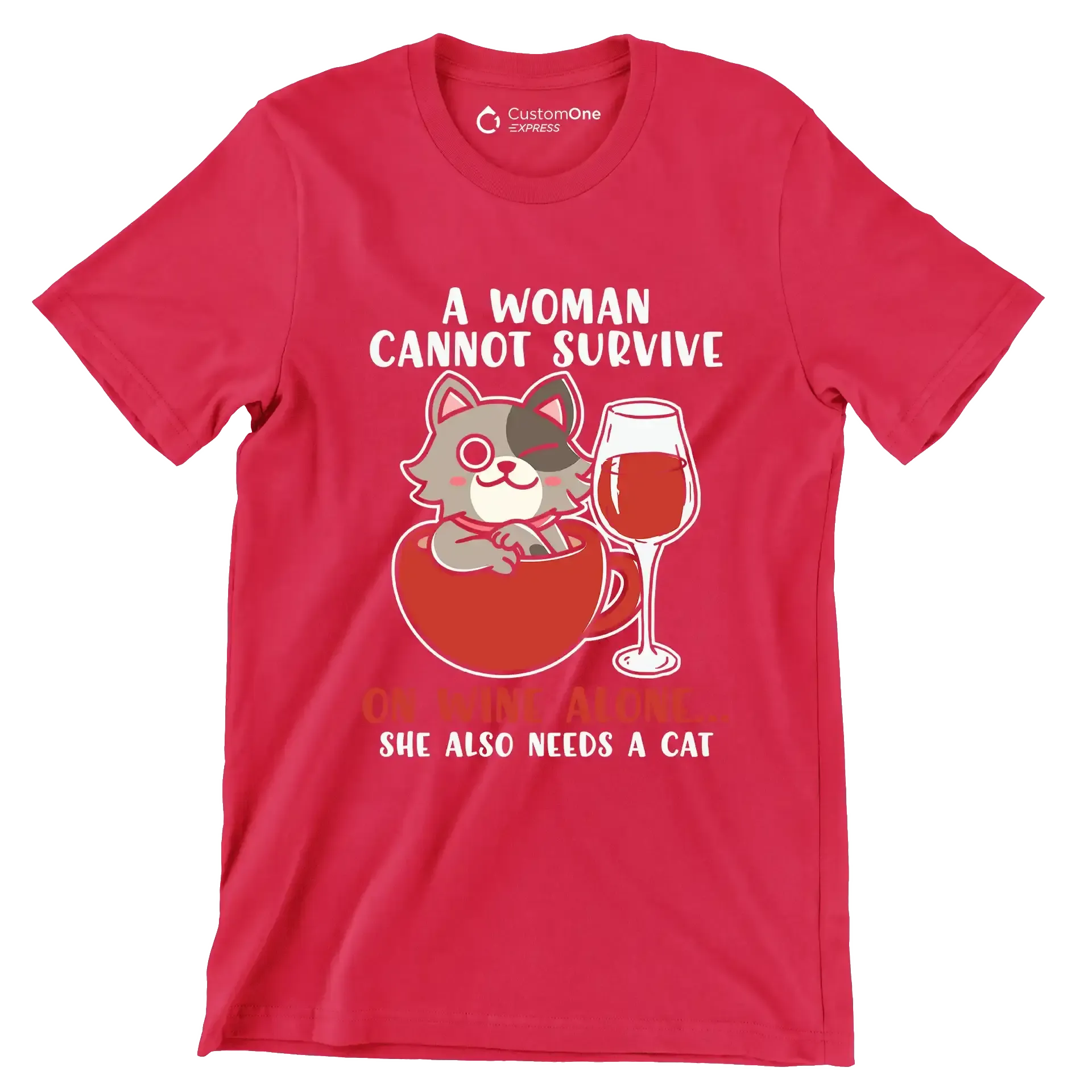 Cat Lovers A Woman Also - Cat Themed T-Shirt-Red-S-Custom One Express