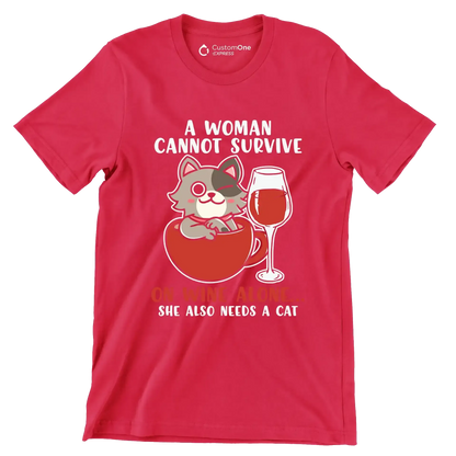 Cat Lovers A Woman Also - Cat Themed T-Shirt-Red-S-Custom One Express