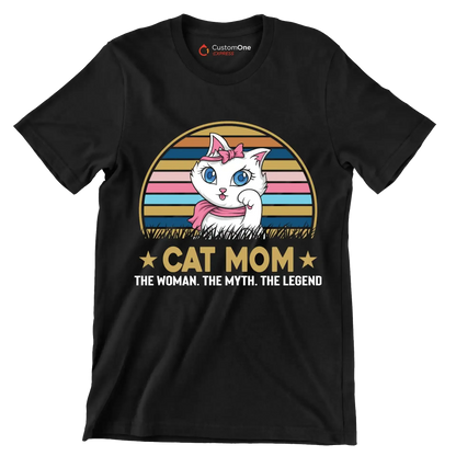 Cat mom the woman. the myth. the legend - Cat Themed T-Shirt-Black-S-Custom One Express