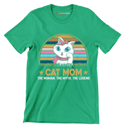 Cat mom the woman. the myth. the legend - Cat Themed T-Shirt-Green-S-Custom One Express