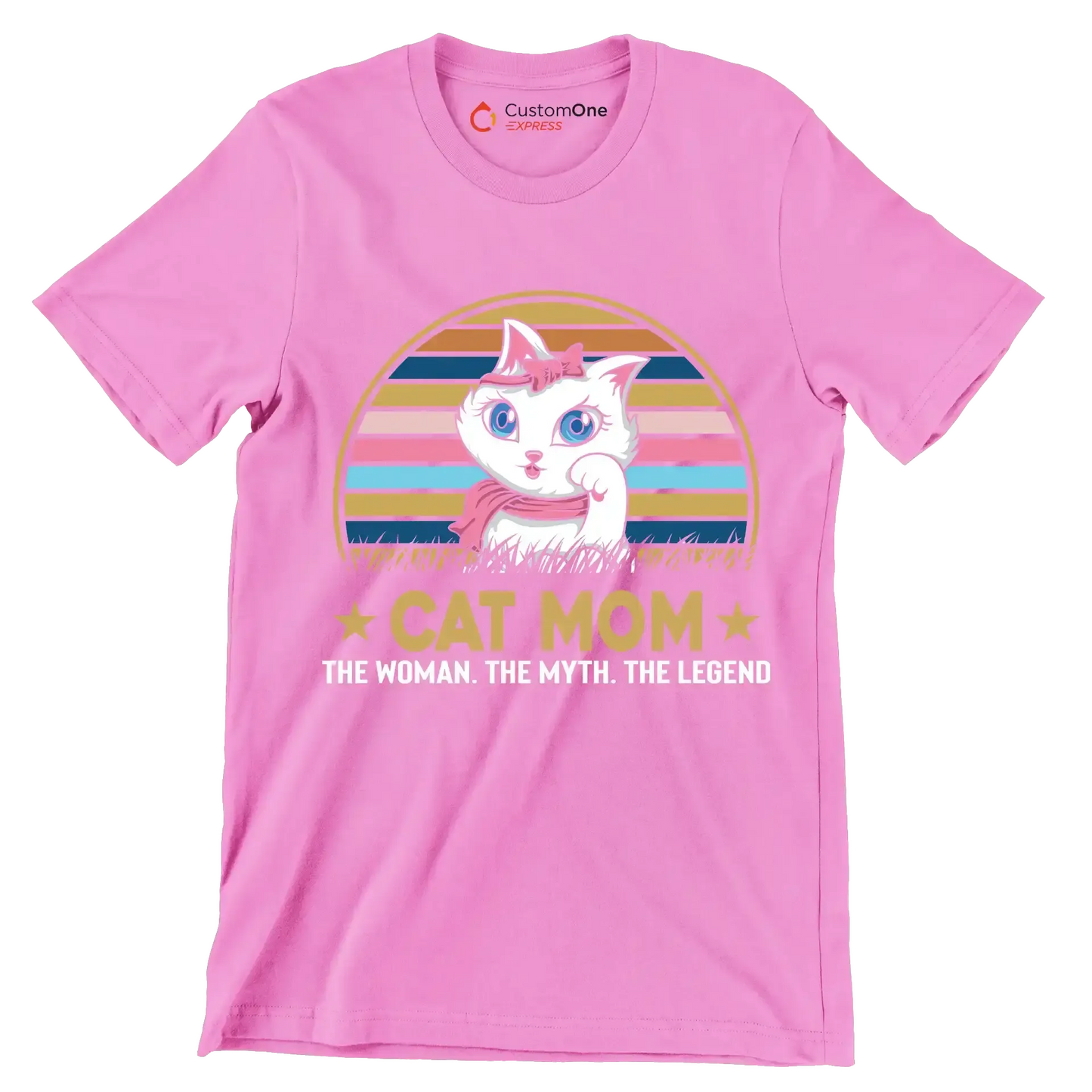 Cat mom the woman. the myth. the legend - Cat Themed T-Shirt-Pink-S-Custom One Express