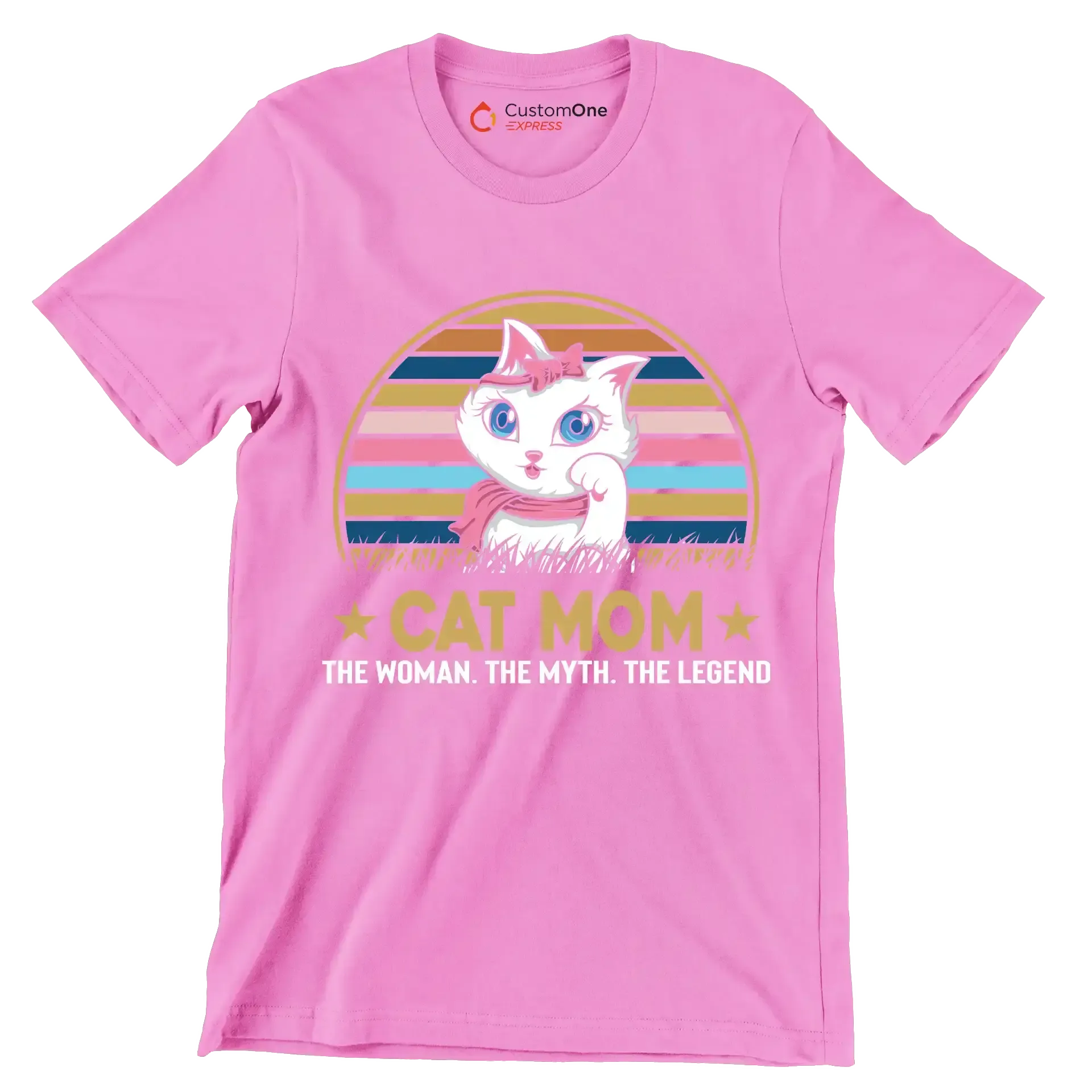 Cat mom the woman. the myth. the legend - Cat Themed T-Shirt-Pink-S-Custom One Express