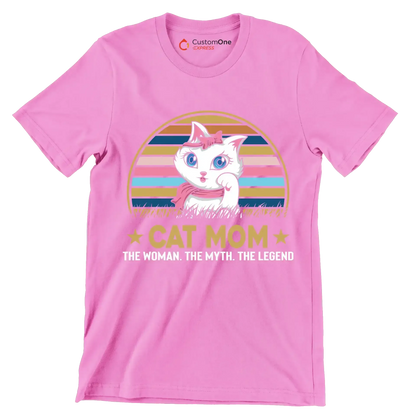 Cat mom the woman. the myth. the legend - Cat Themed T-Shirt-Pink-S-Custom One Express