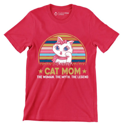 Cat mom the woman. the myth. the legend - Cat Themed T-Shirt-Red-S-Custom One Express