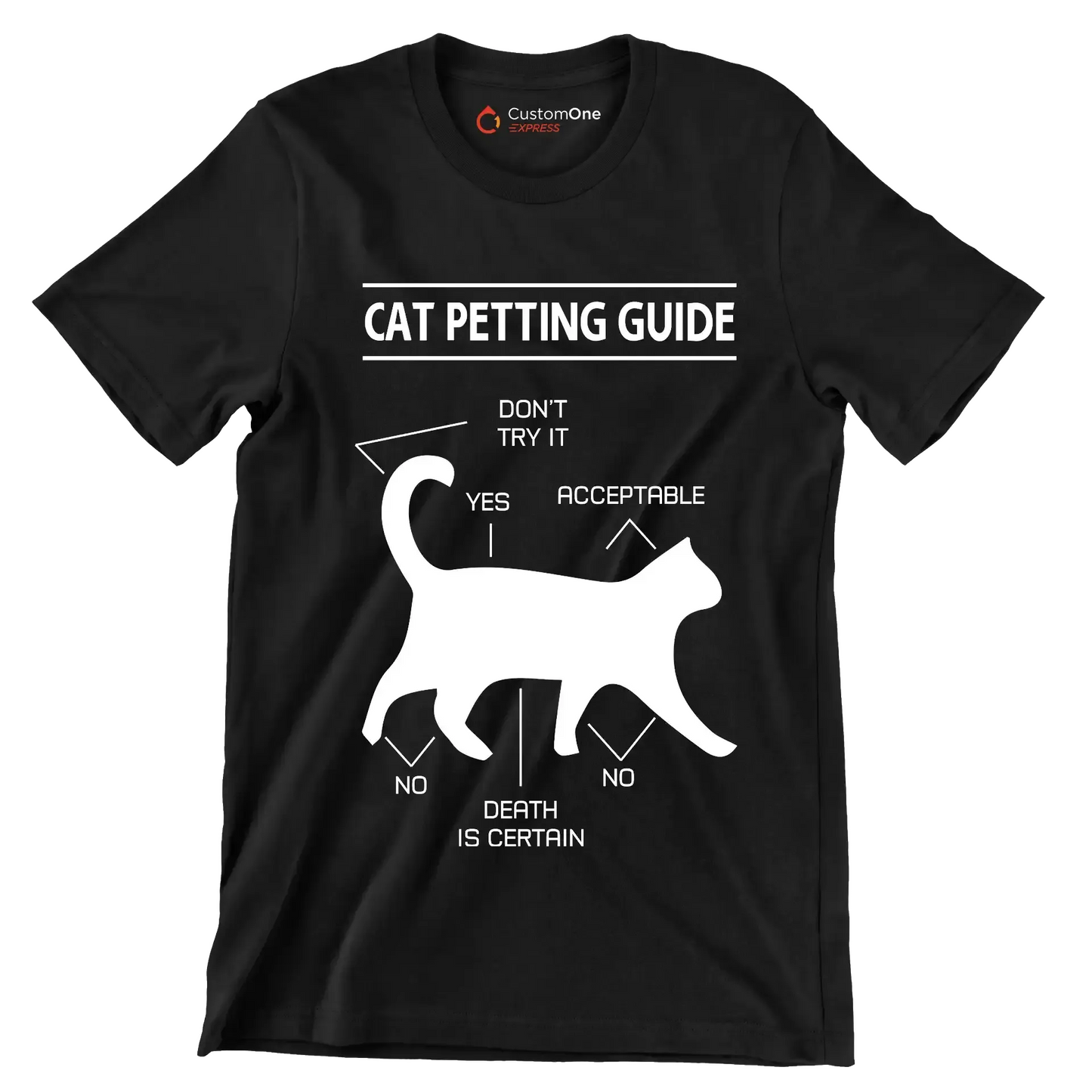 Cat petting guide don't try it yes acceptable no death is certain no - Cat Themed T-Shirt-Black-S-Custom One Express