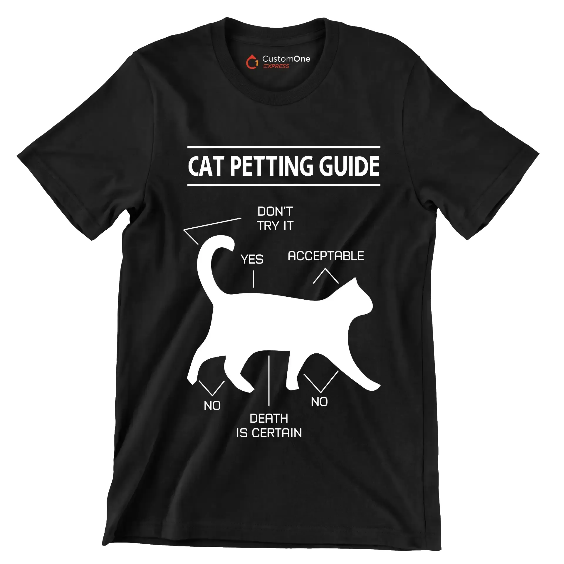 Cat petting guide don't try it yes acceptable no death is certain no - Cat Themed T-Shirt-Black-S-Custom One Express