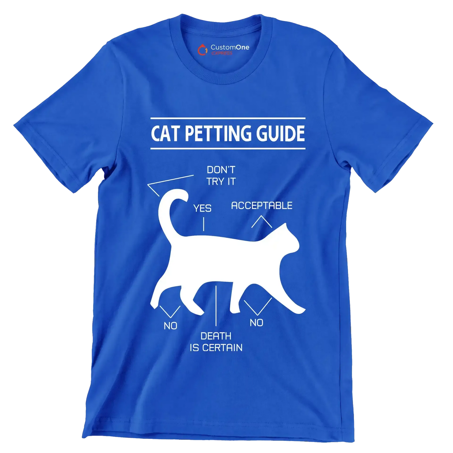 Cat petting guide don't try it yes acceptable no death is certain no - Cat Themed T-Shirt-Blue-S-Custom One Express