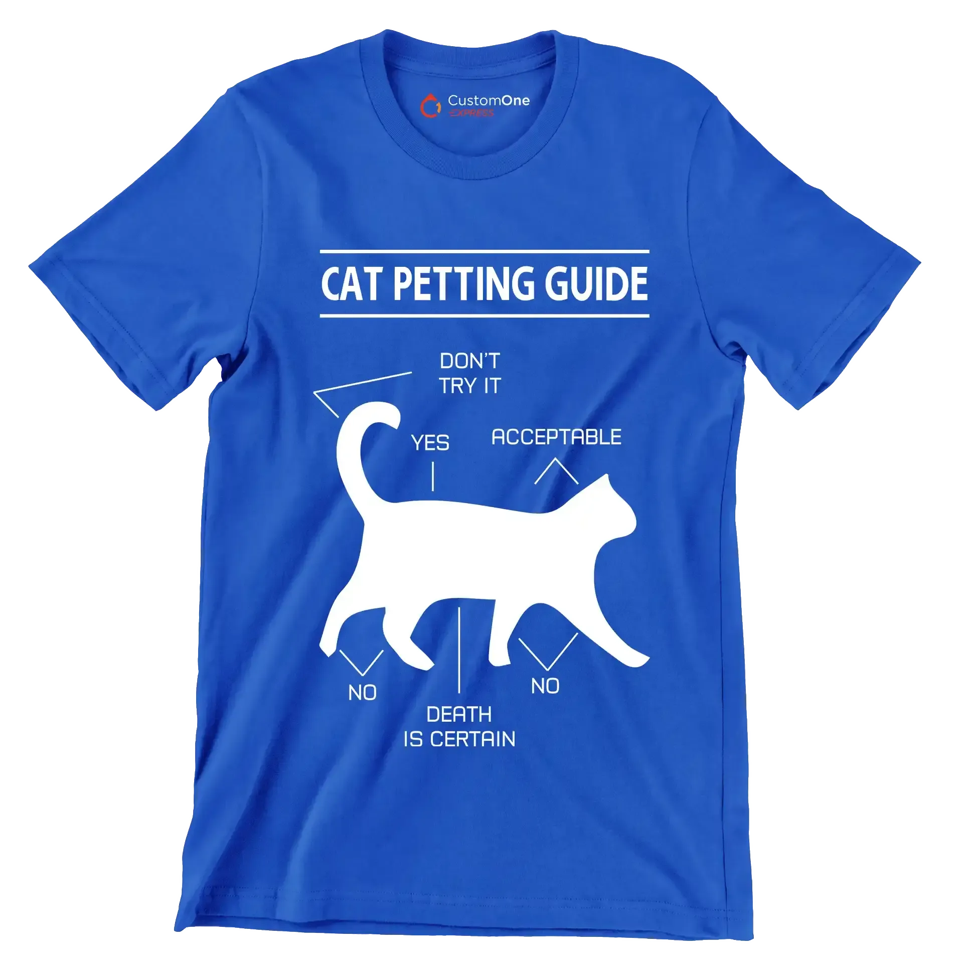 Cat petting guide don't try it yes acceptable no death is certain no - Cat Themed T-Shirt-Blue-S-Custom One Express