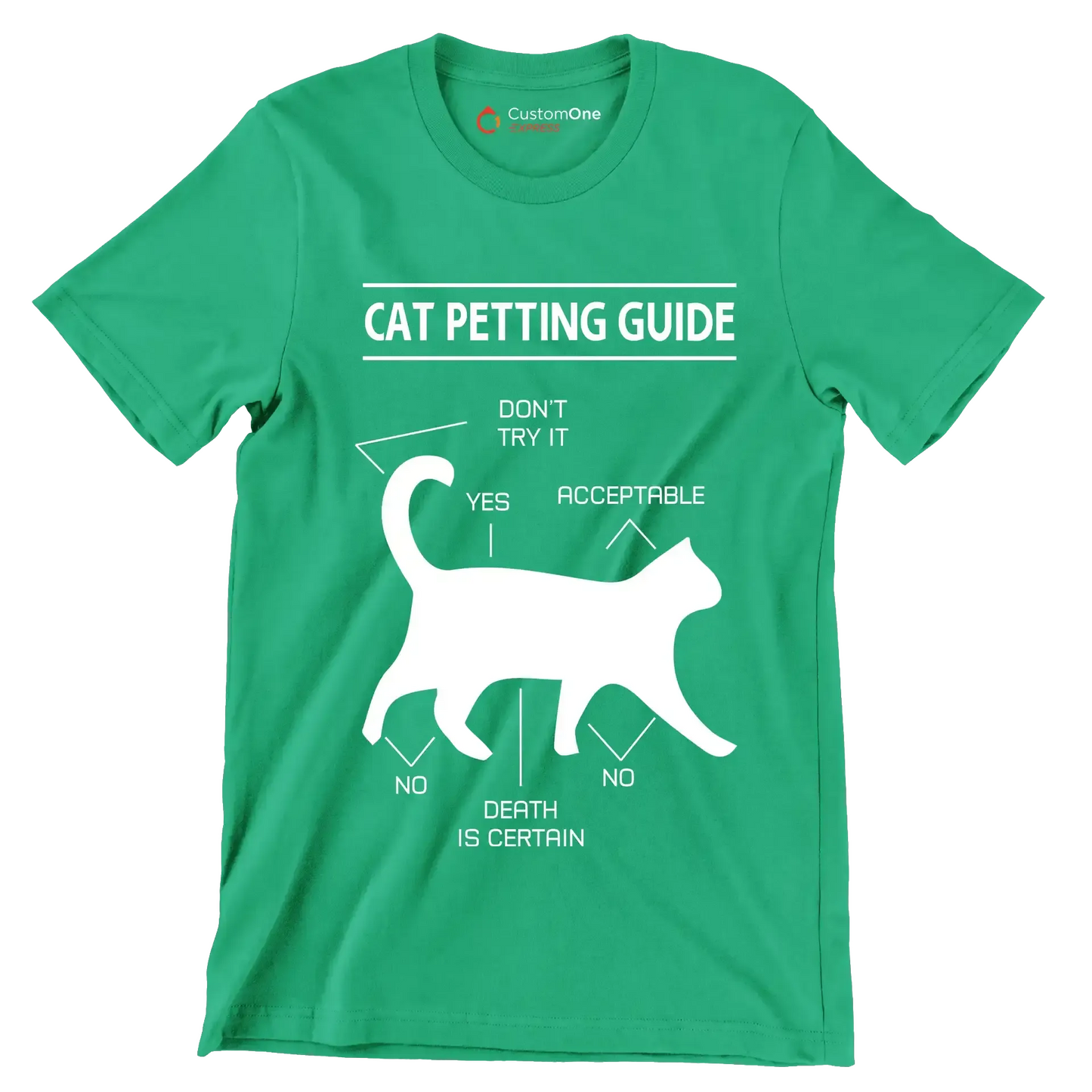 Cat petting guide don't try it yes acceptable no death is certain no - Cat Themed T-Shirt-Green-S-Custom One Express