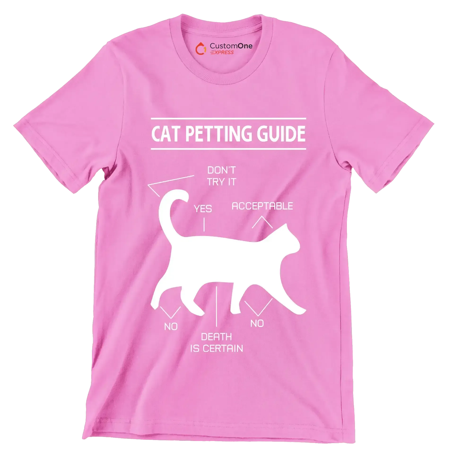 Cat petting guide don't try it yes acceptable no death is certain no - Cat Themed T-Shirt-Pink-S-Custom One Express