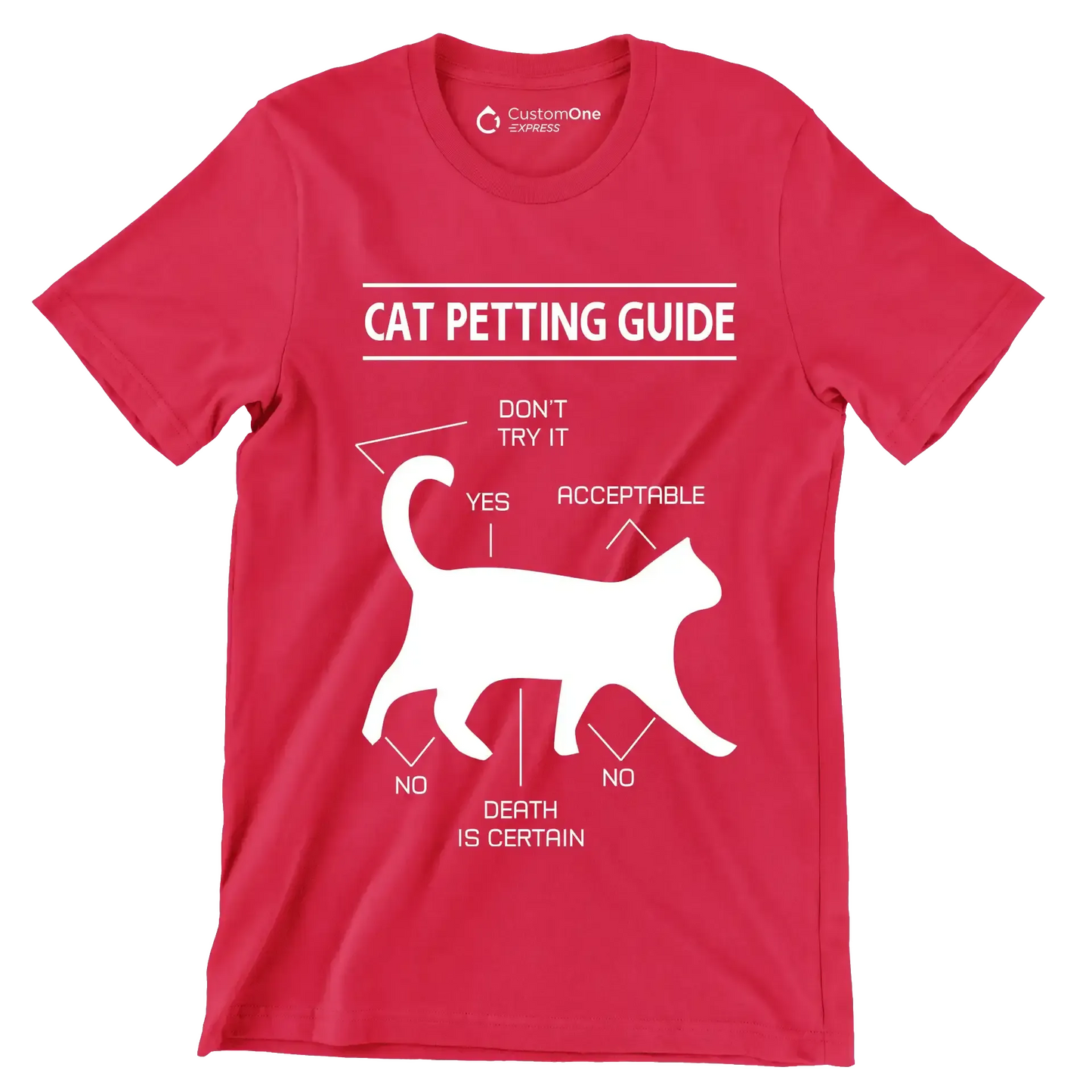 Cat petting guide don't try it yes acceptable no death is certain no - Cat Themed T-Shirt-Red-S-Custom One Express
