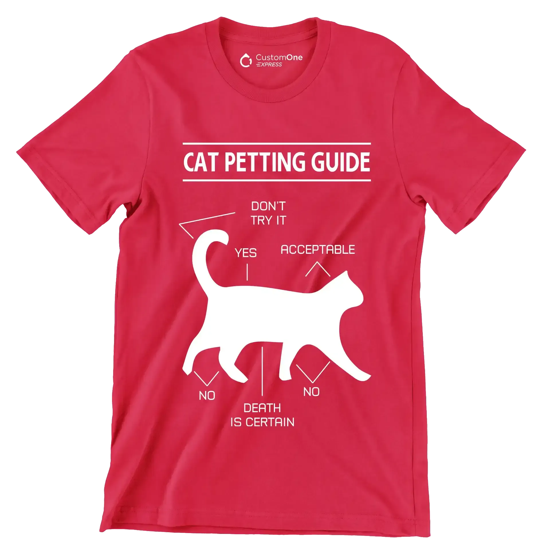 Cat petting guide don't try it yes acceptable no death is certain no - Cat Themed T-Shirt-Red-S-Custom One Express