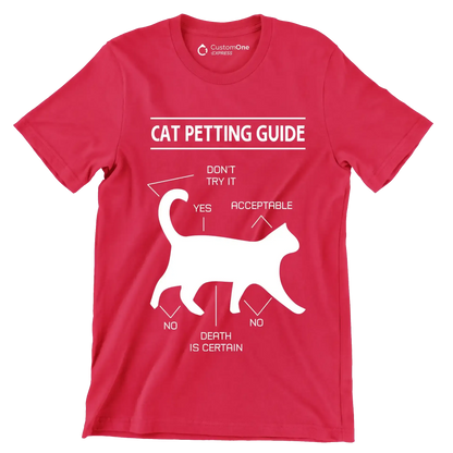 Cat petting guide don't try it yes acceptable no death is certain no - Cat Themed T-Shirt-Red-S-Custom One Express