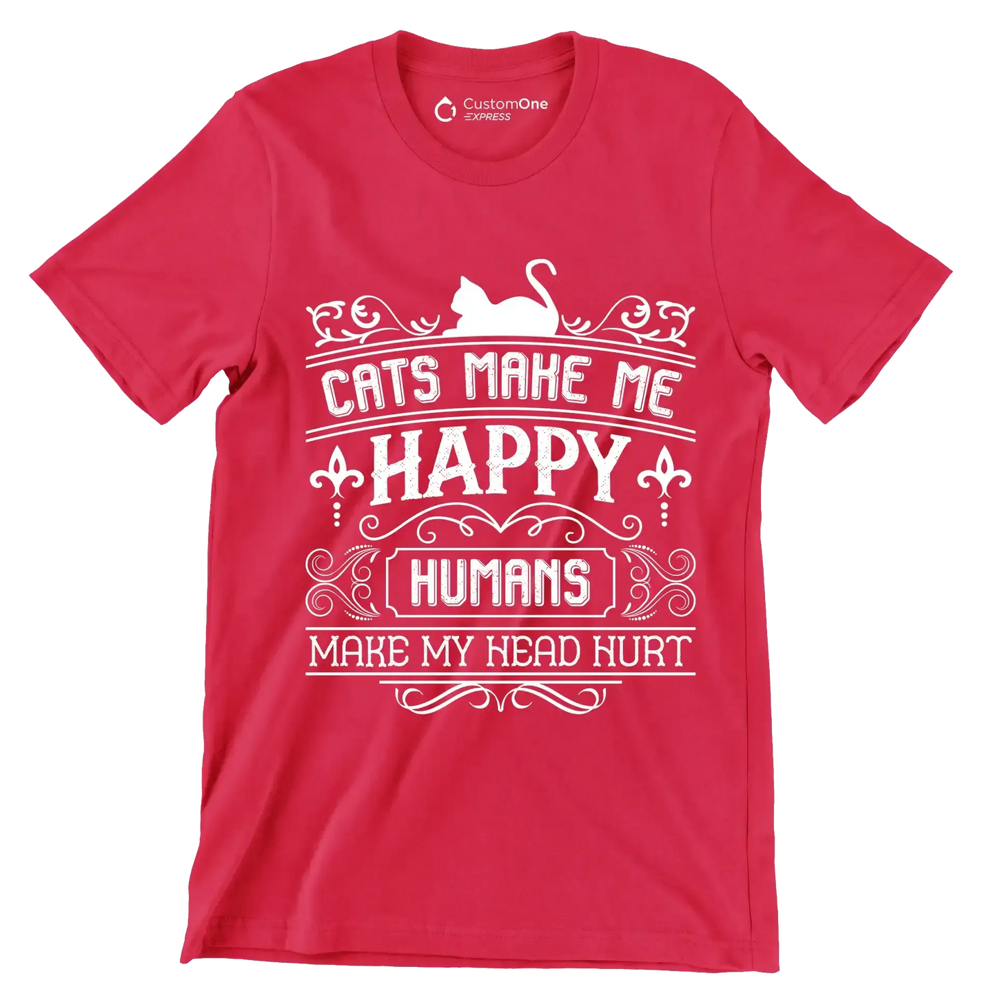Cats make me happy humans make my head hurt - Cat Themed T-Shirt-Red-S-Custom One Express