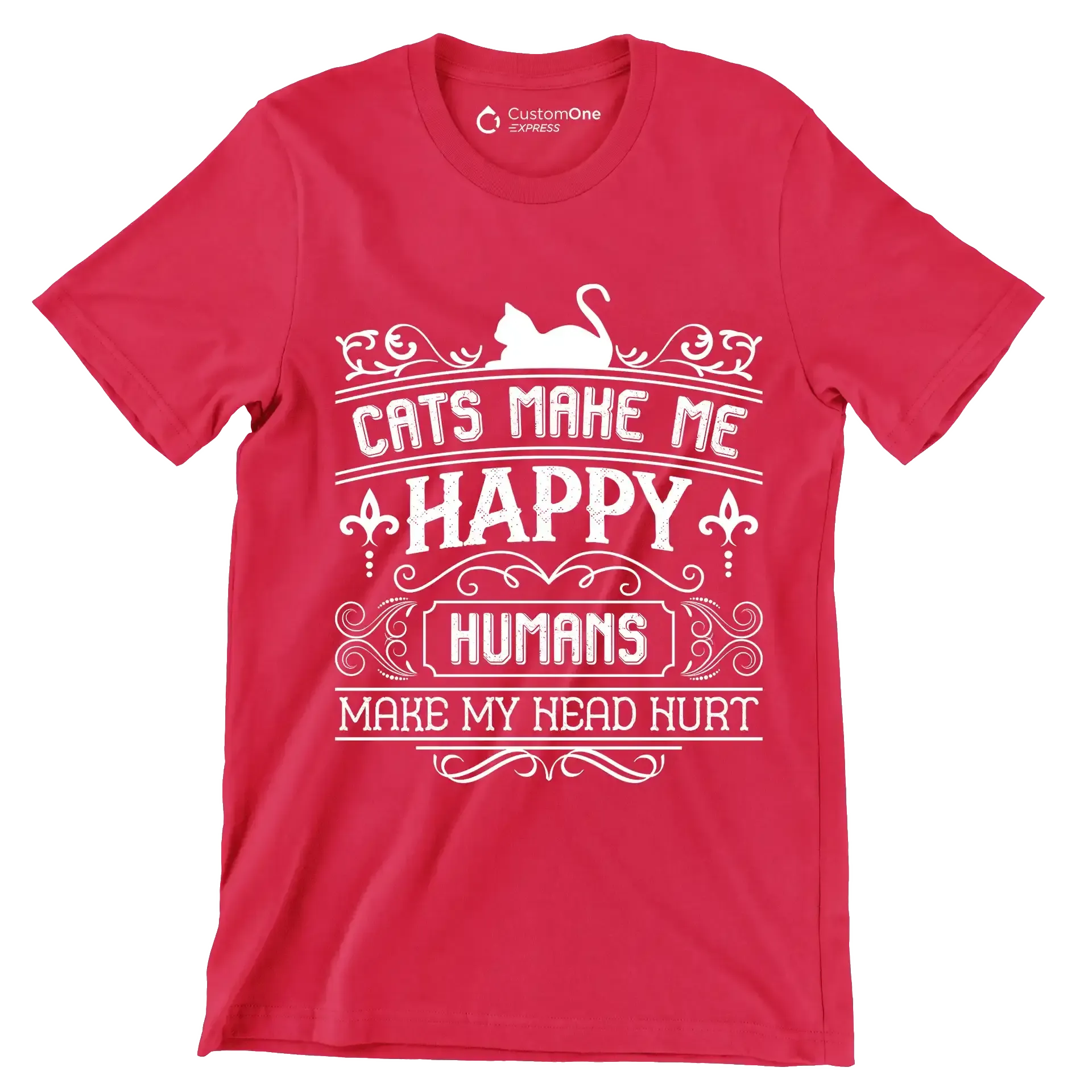 Cats make me happy humans make my head hurt - Cat Themed T-Shirt-Red-S-Custom One Express