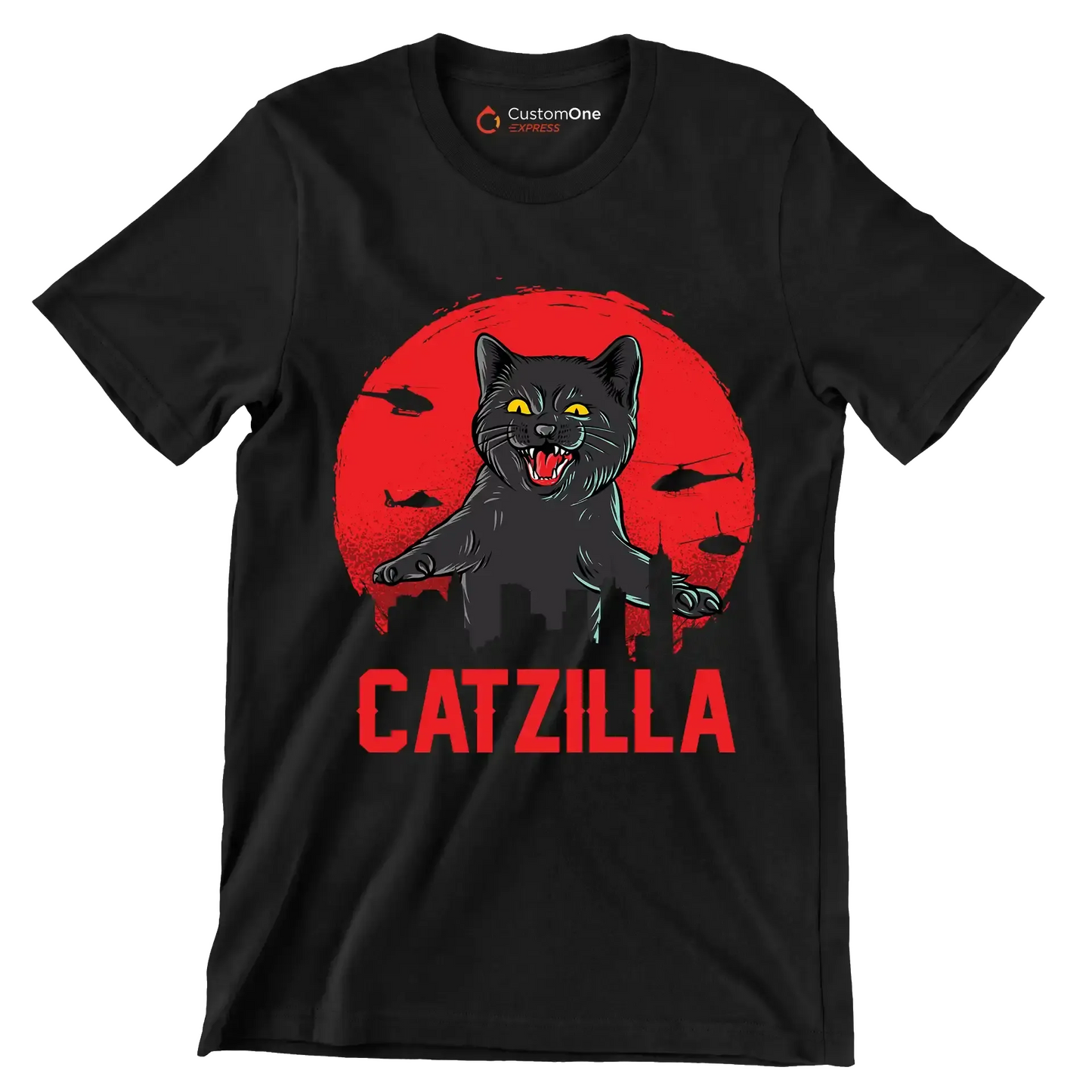 Catzilla - Cat Themed T-Shirt-Black-S-Custom One Express