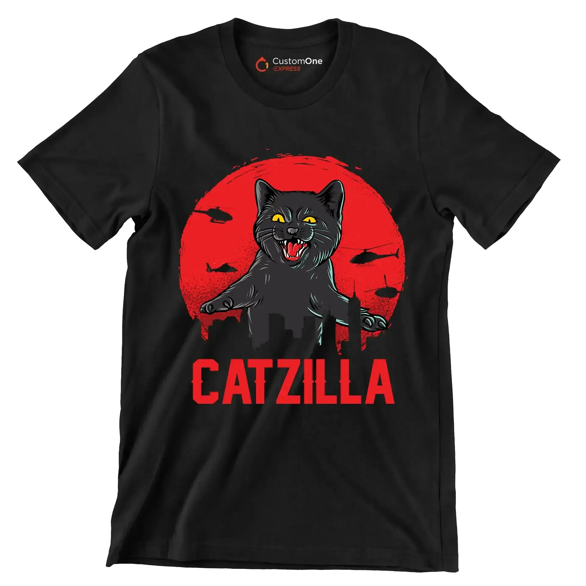 Catzilla - Cat Themed T-Shirt-Black-S-Custom One Express