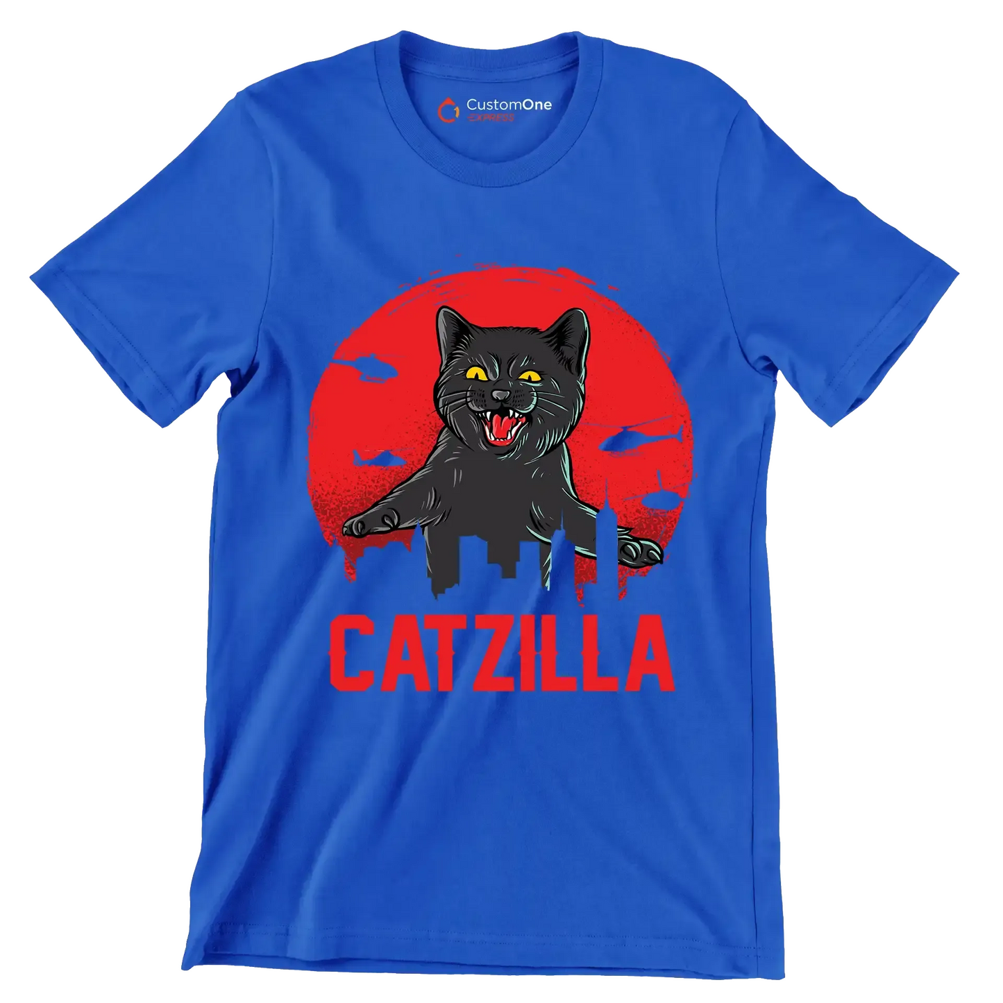 Catzilla - Cat Themed T-Shirt-Blue-S-Custom One Express