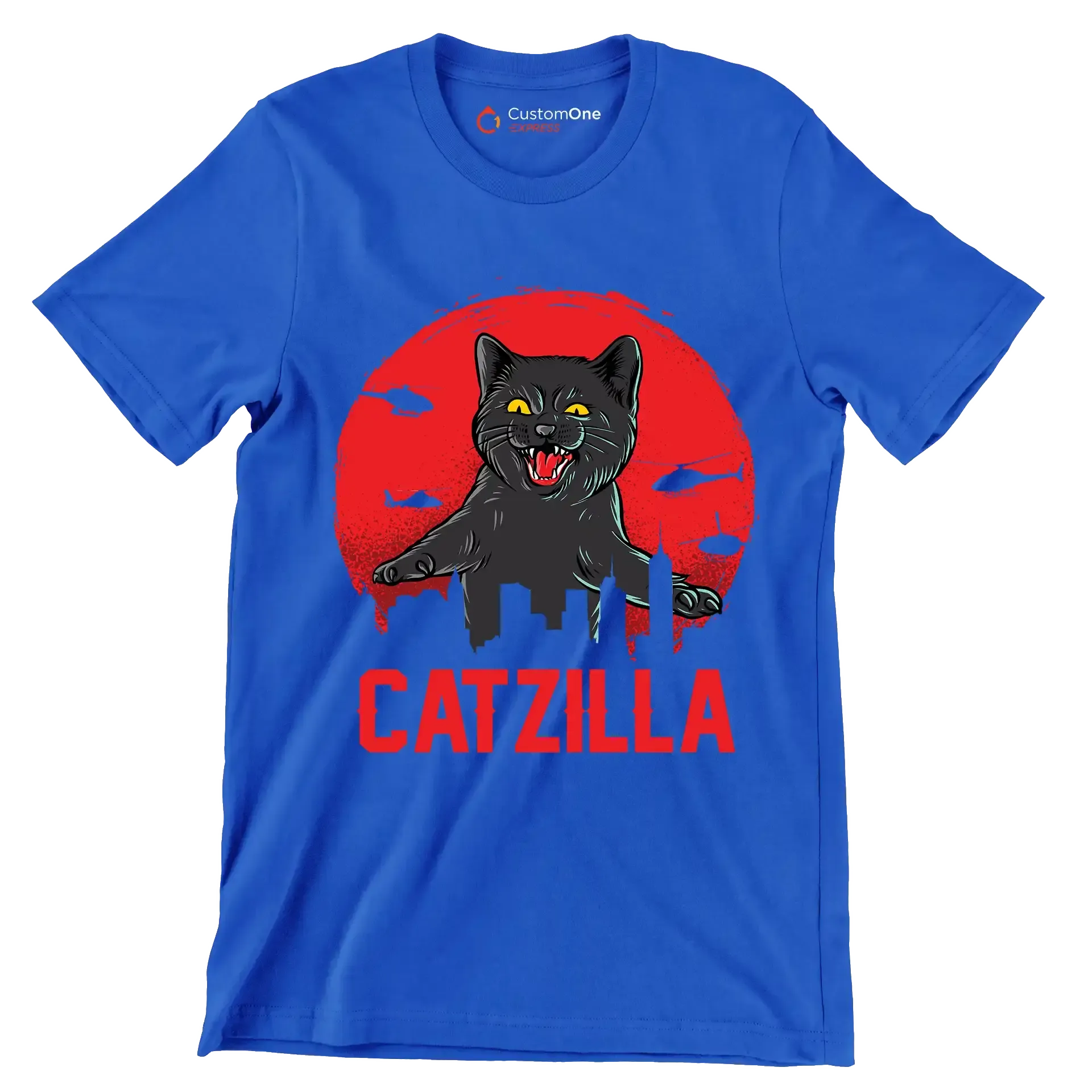 Catzilla - Cat Themed T-Shirt-Blue-S-Custom One Express
