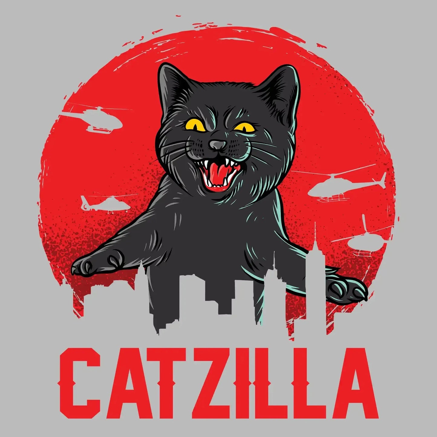 Catzilla - Cat Themed T-Shirt-Black-S-Custom One Express