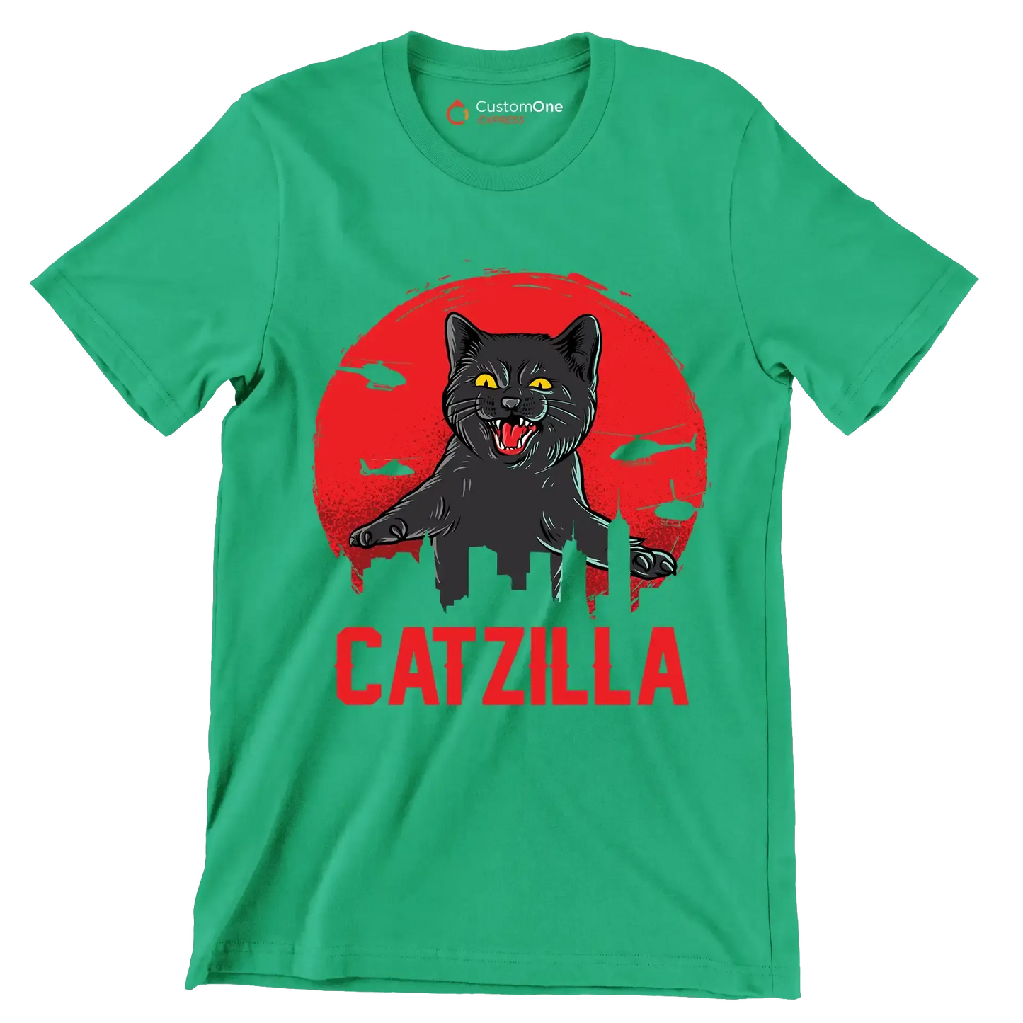 Catzilla - Cat Themed T-Shirt-Green-S-Custom One Express