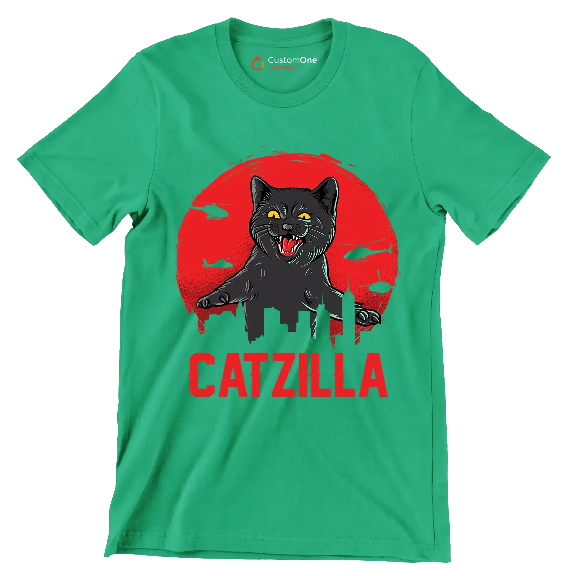 Catzilla - Cat Themed T-Shirt-Green-S-Custom One Express