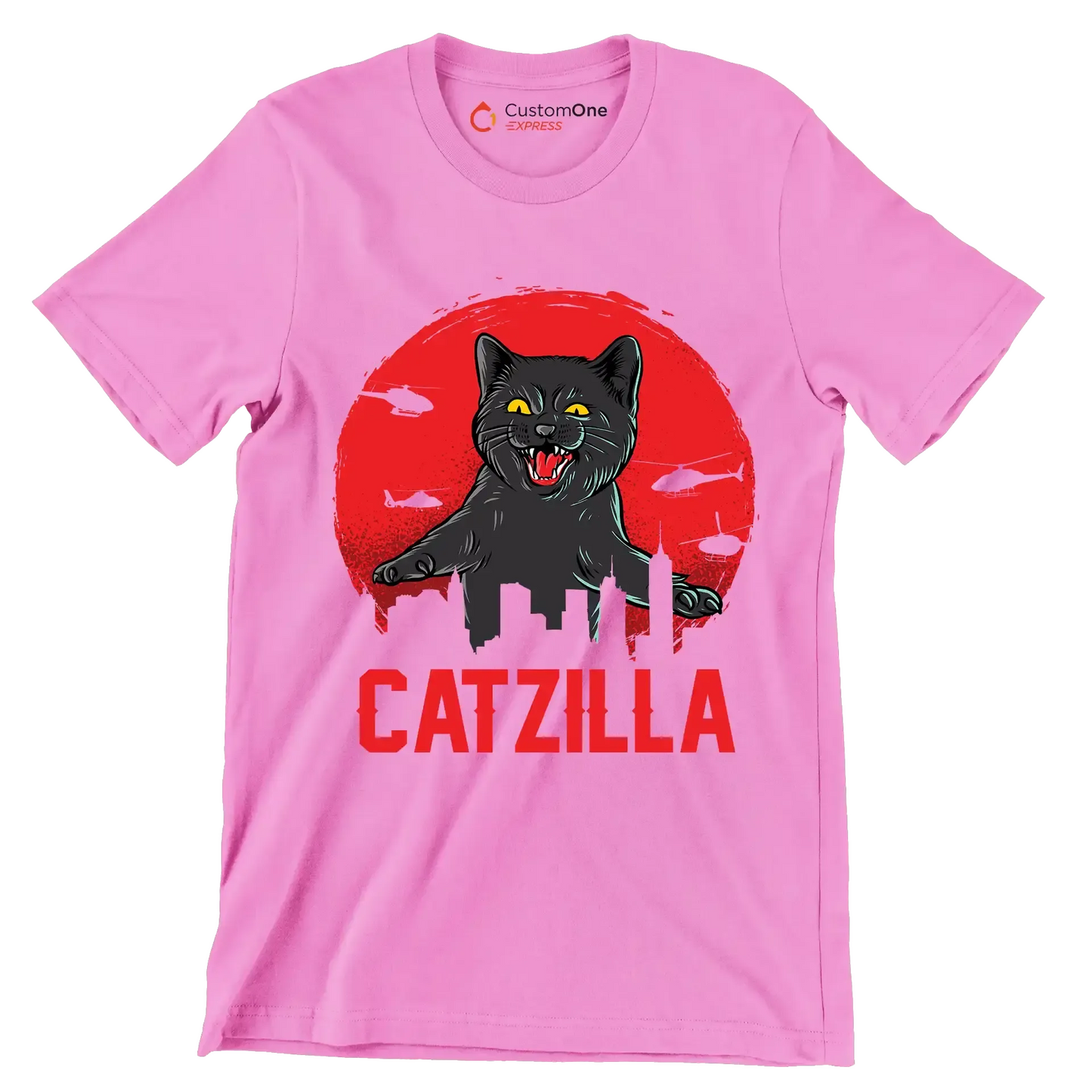 Catzilla - Cat Themed T-Shirt-Pink-S-Custom One Express