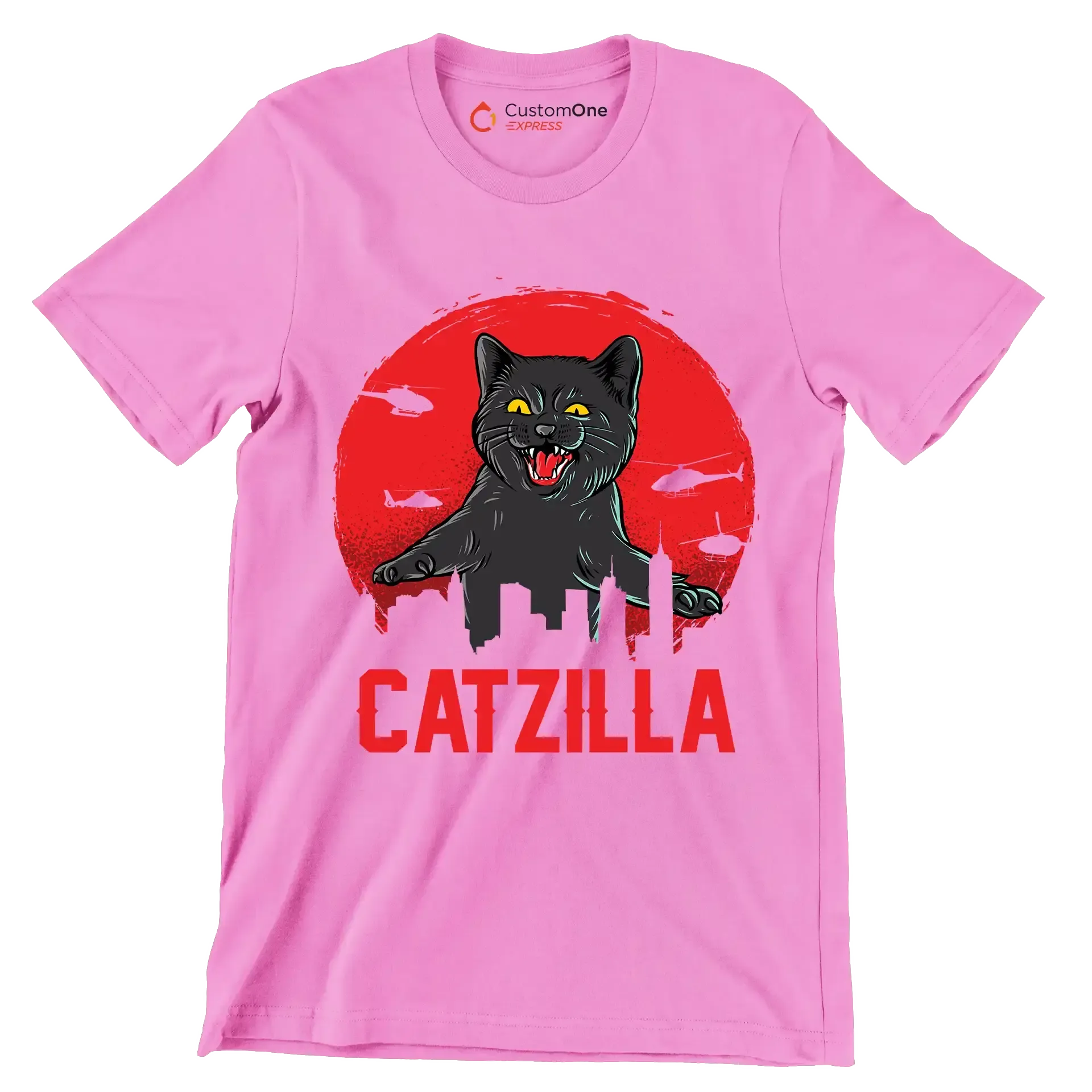 Catzilla - Cat Themed T-Shirt-Pink-S-Custom One Express