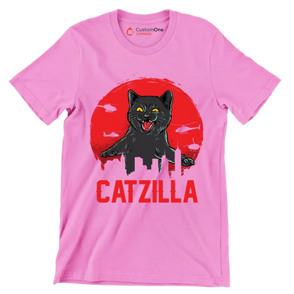 Catzilla - Cat Themed T-Shirt-Pink-S-Custom One Express