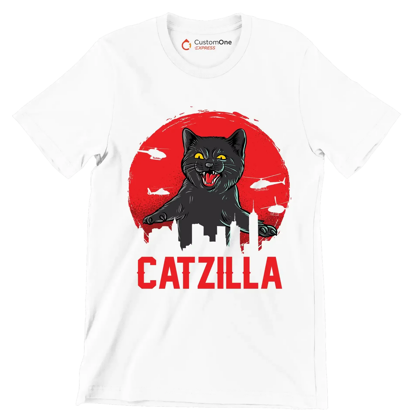 Catzilla - Cat Themed T-Shirt-White-S-Custom One Express