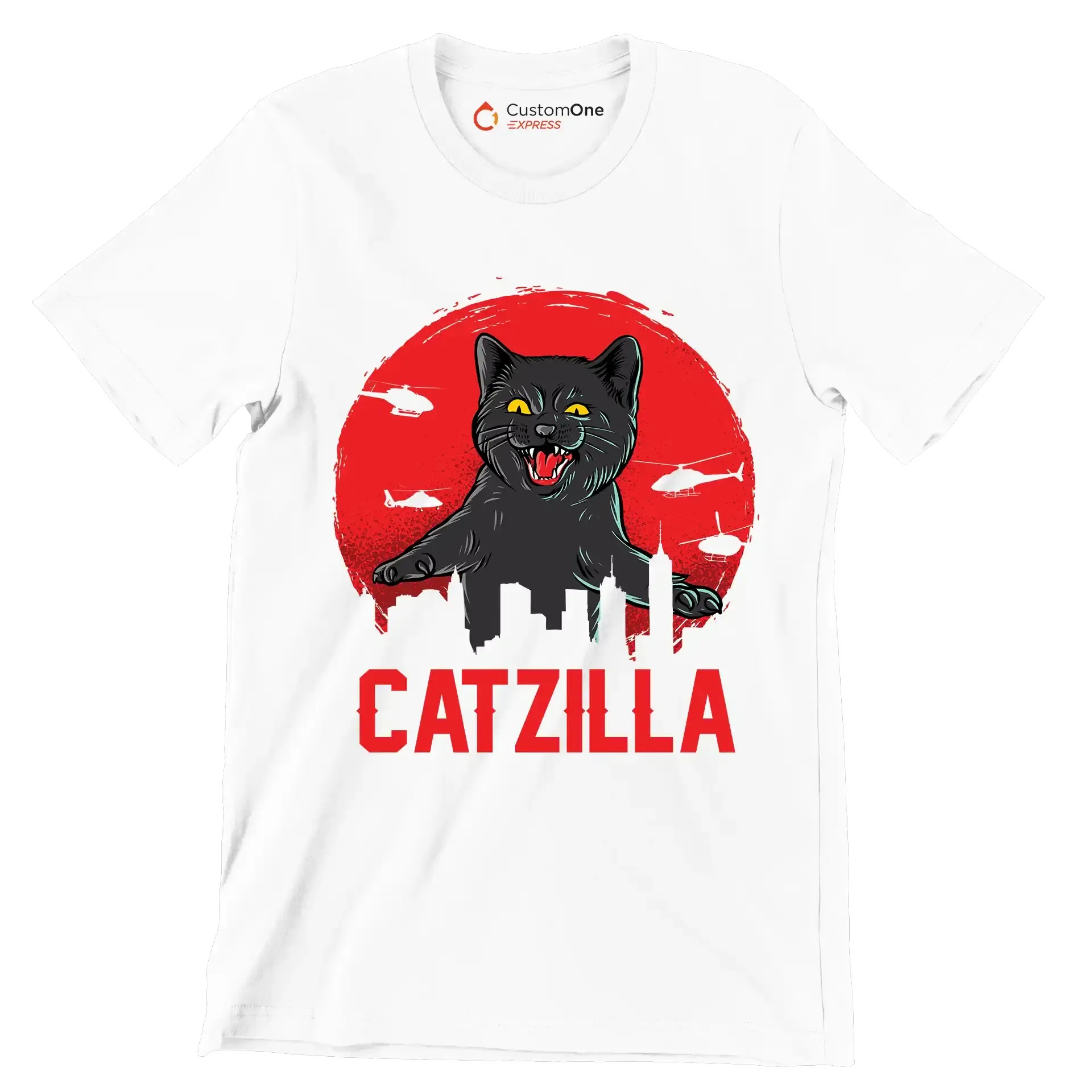 Catzilla - Cat Themed T-Shirt-White-S-Custom One Express