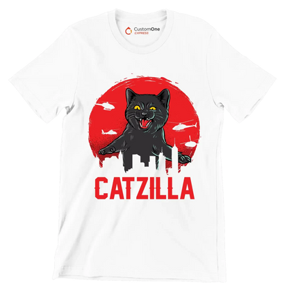 Catzilla - Cat Themed T-Shirt-White-S-Custom One Express