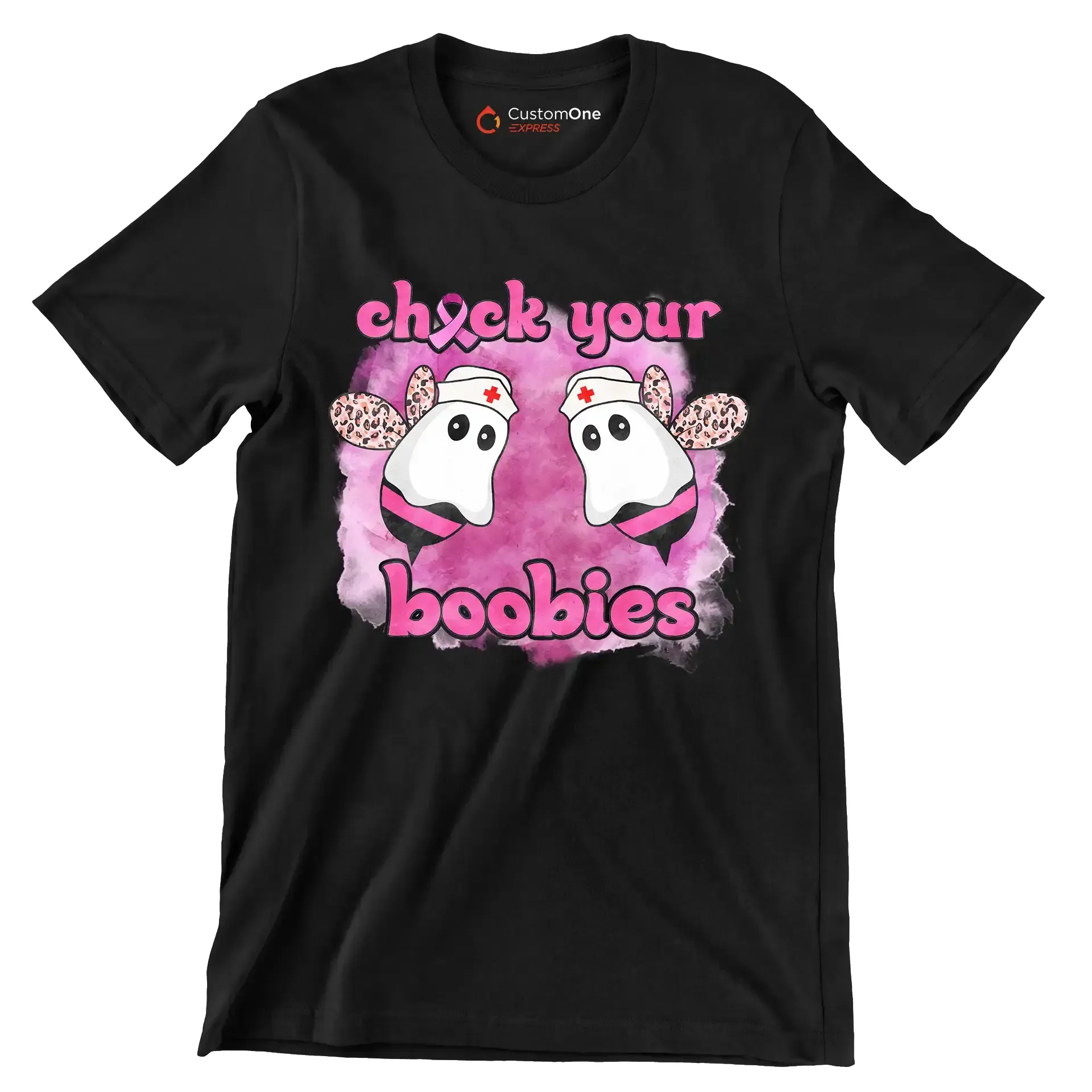 Check your Boobies - Breast Cancer Awareness T-Shirt-Black-S-Custom One Express