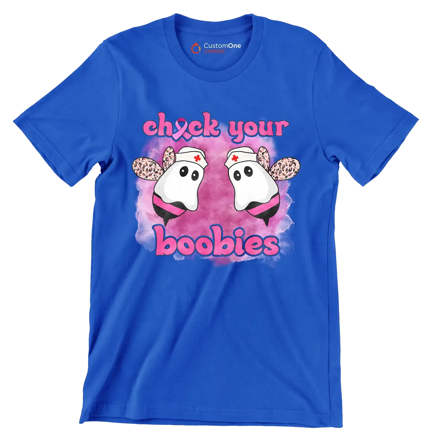 Check your Boobies - Breast Cancer Awareness T-Shirt-Blue-S-Custom One Express
