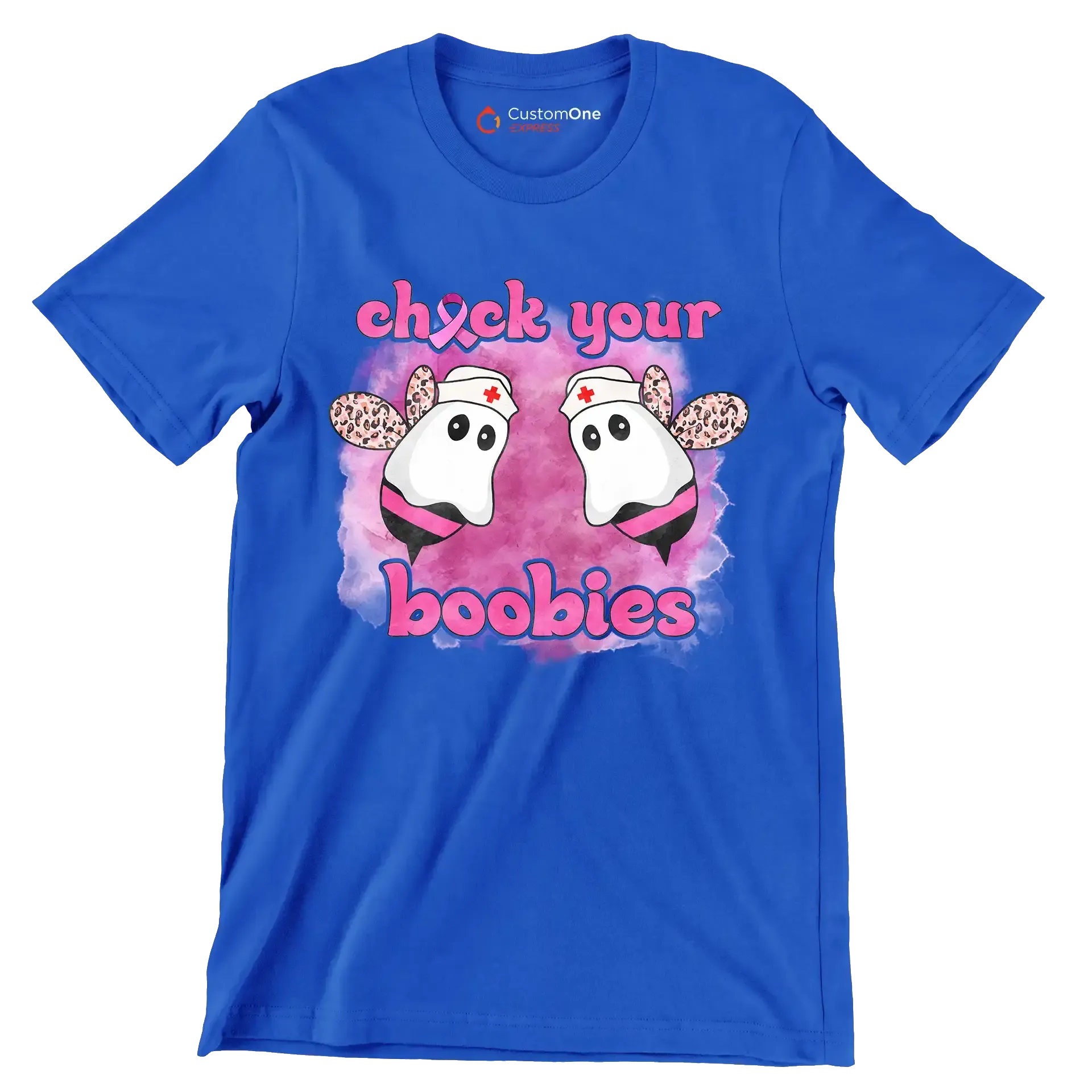 Check your Boobies - Breast Cancer Awareness T-Shirt-Blue-S-Custom One Express