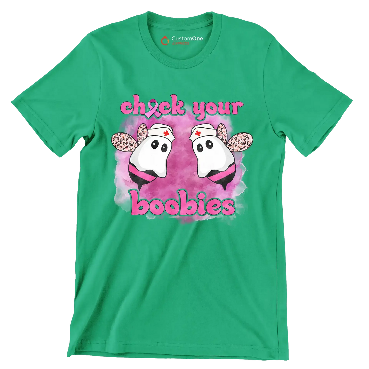 Check your Boobies - Breast Cancer Awareness T-Shirt-Green-S-Custom One Express