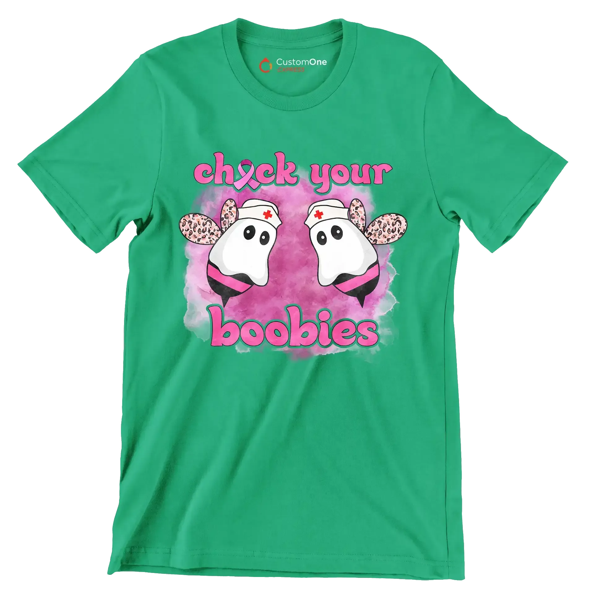 Check your Boobies - Breast Cancer Awareness T-Shirt-Green-S-Custom One Express