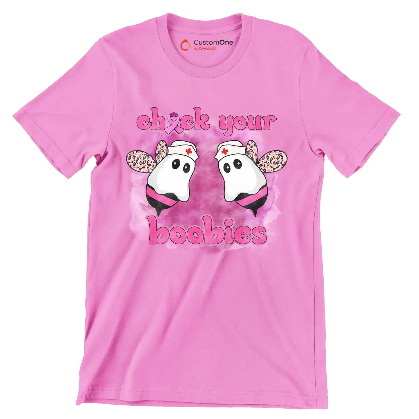 Check your Boobies - Breast Cancer Awareness T-Shirt-Pink-S-Custom One Express