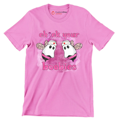 Check your Boobies - Breast Cancer Awareness T-Shirt-Pink-S-Custom One Express