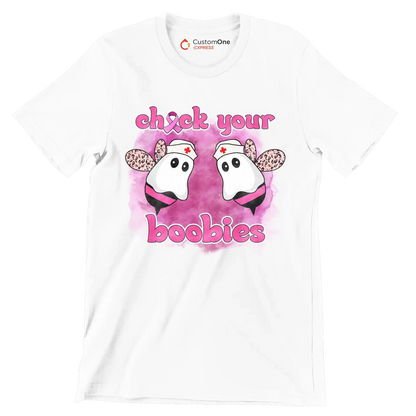 Check your Boobies - Breast Cancer Awareness T-Shirt-White-S-Custom One Express