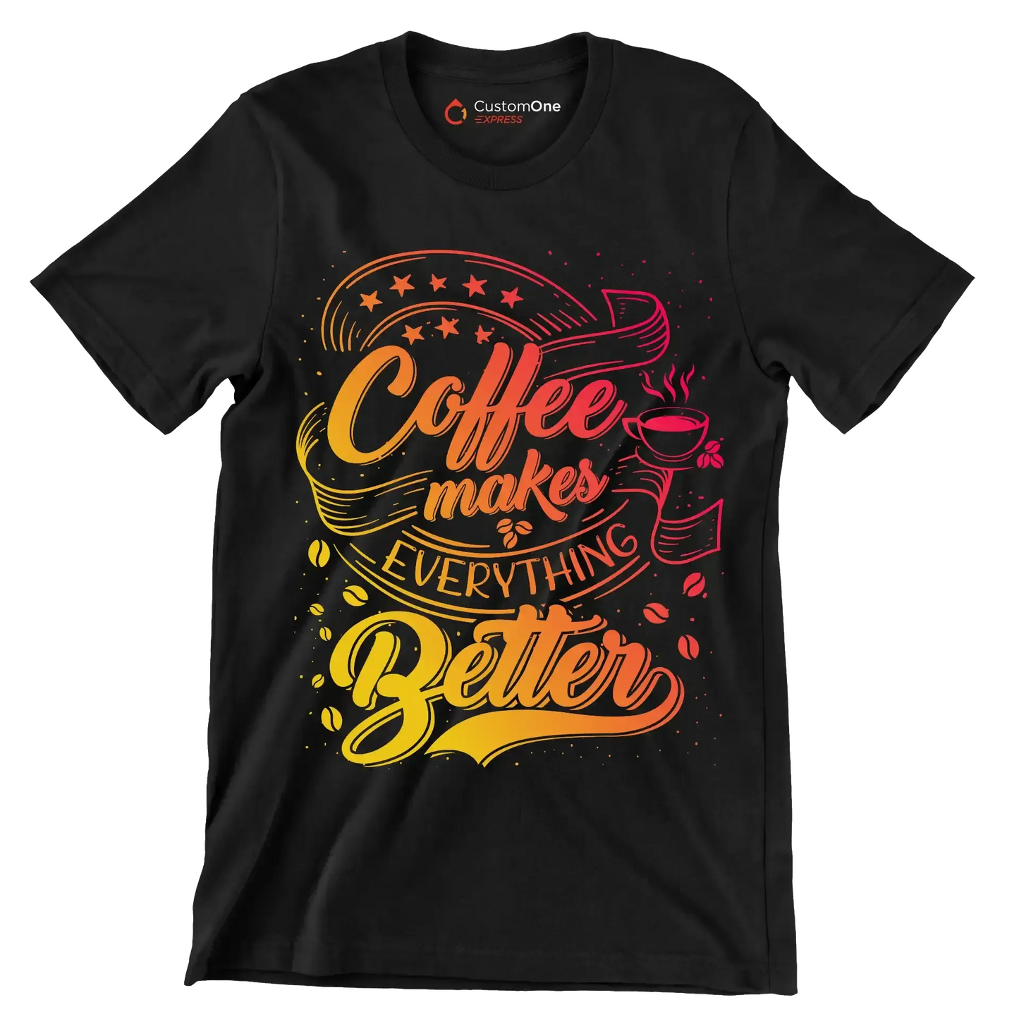 Coffee makes everything better - Coffee Themed T-Shirt-Black-S-Custom One Express