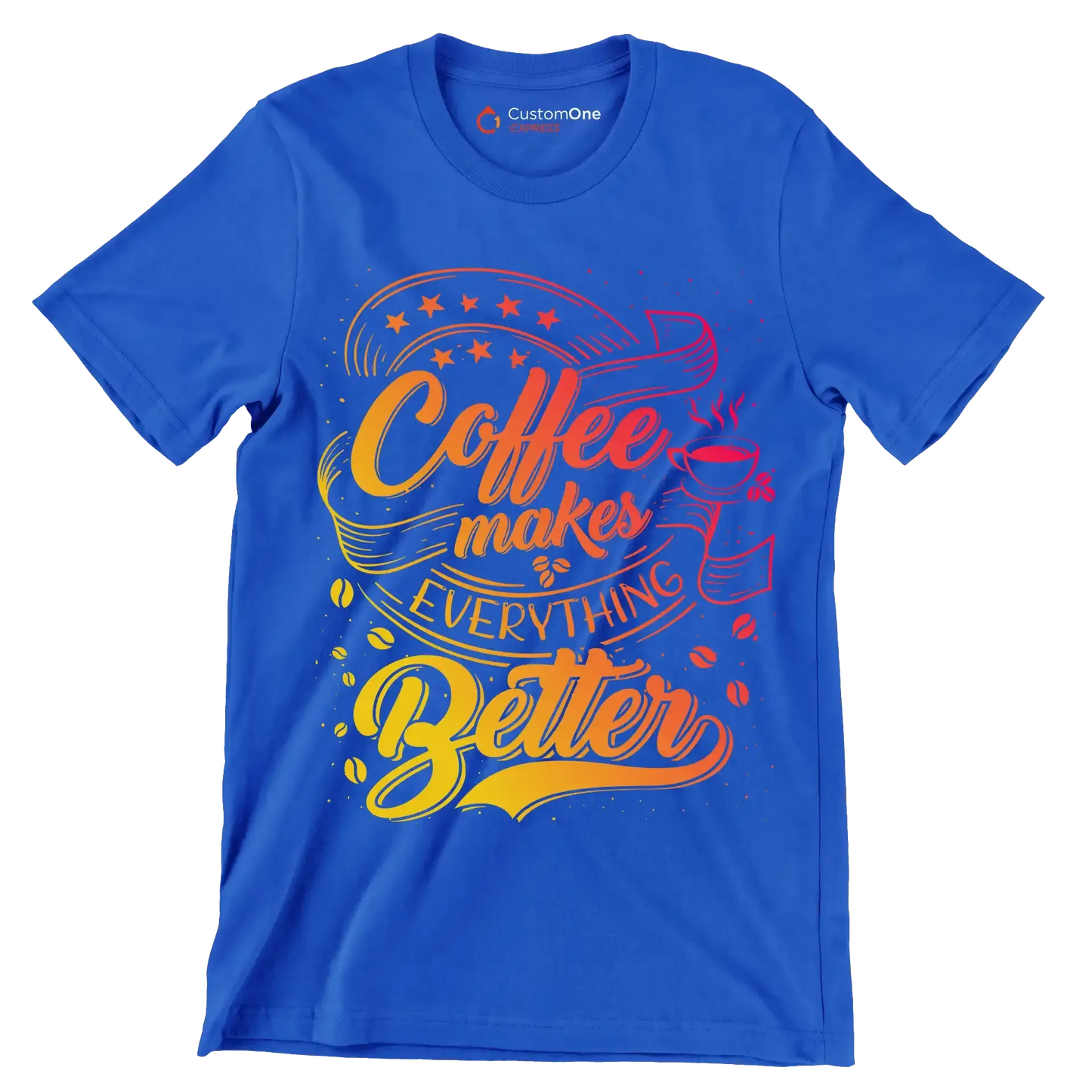 Coffee makes everything better - Coffee Themed T-Shirt-Blue-S-Custom One Express