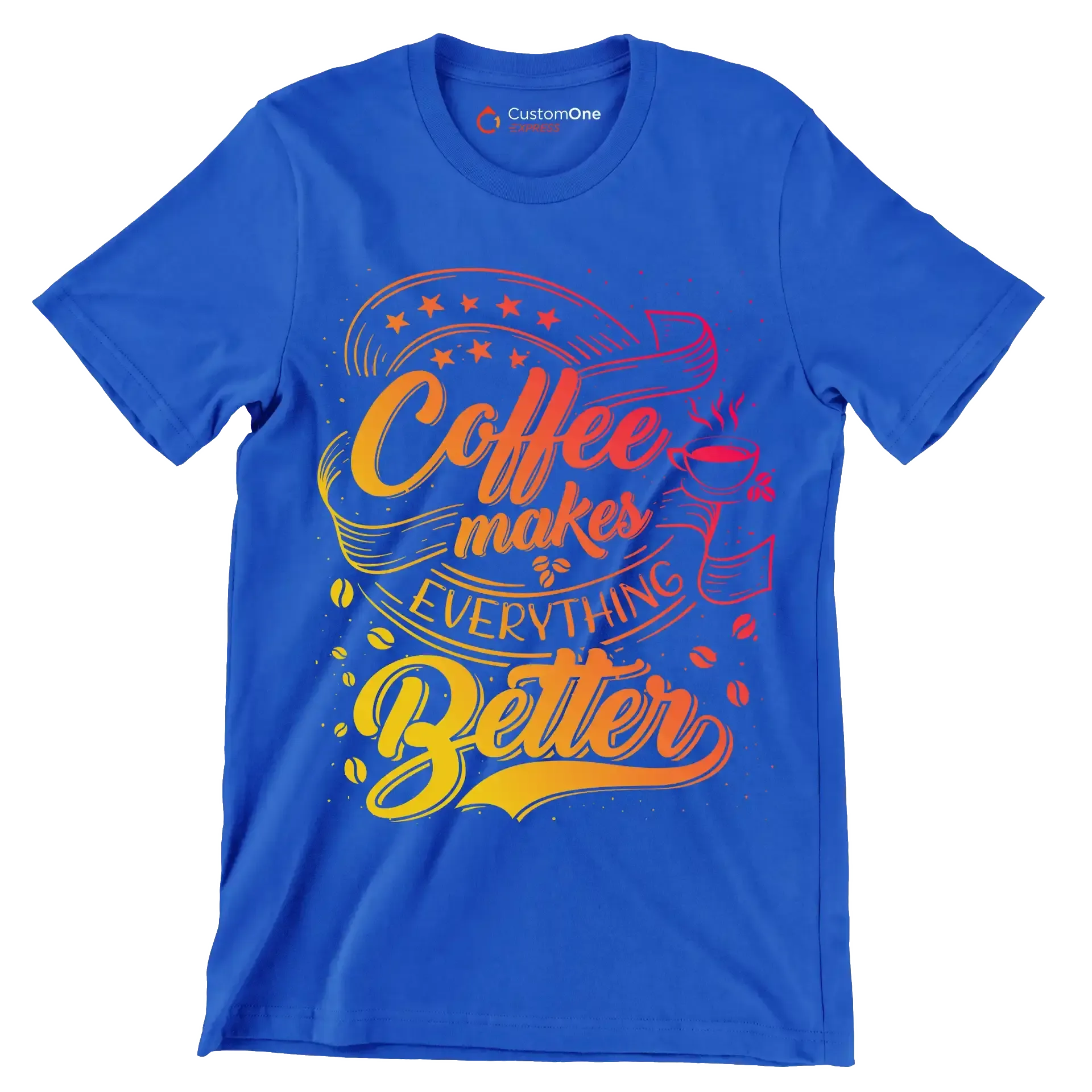 Coffee makes everything better - Coffee Themed T-Shirt-Blue-S-Custom One Express