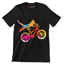 Colorful Cat Cyclist T-Shirt – Quirky and Fun for Animal Lovers - Bicycle Themed T-Shirt-Black-S-Custom One Express