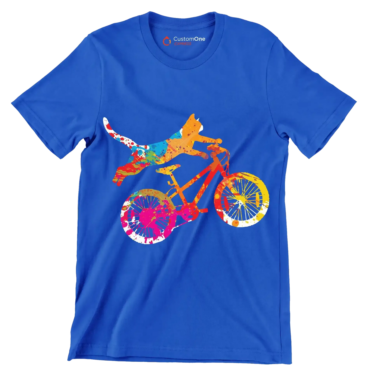 Colorful Cat Cyclist T-Shirt – Quirky and Fun for Animal Lovers - Bicycle Themed T-Shirt-Blue-S-Custom One Express