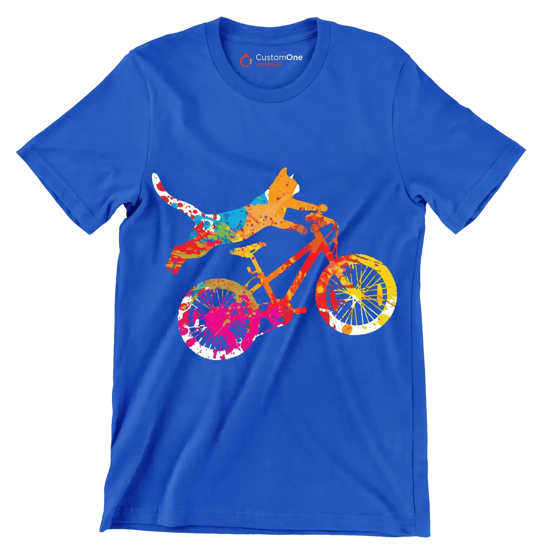 Colorful Cat Cyclist T-Shirt – Quirky and Fun for Animal Lovers - Bicycle Themed T-Shirt-Blue-S-Custom One Express