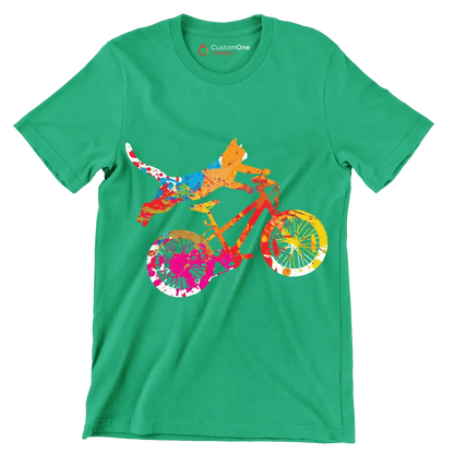 Colorful Cat Cyclist T-Shirt – Quirky and Fun for Animal Lovers - Bicycle Themed T-Shirt-Green-S-Custom One Express
