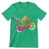 Colorful Cat Cyclist T-Shirt – Quirky and Fun for Animal Lovers - Bicycle Themed T-Shirt-Green-S-Custom One Express